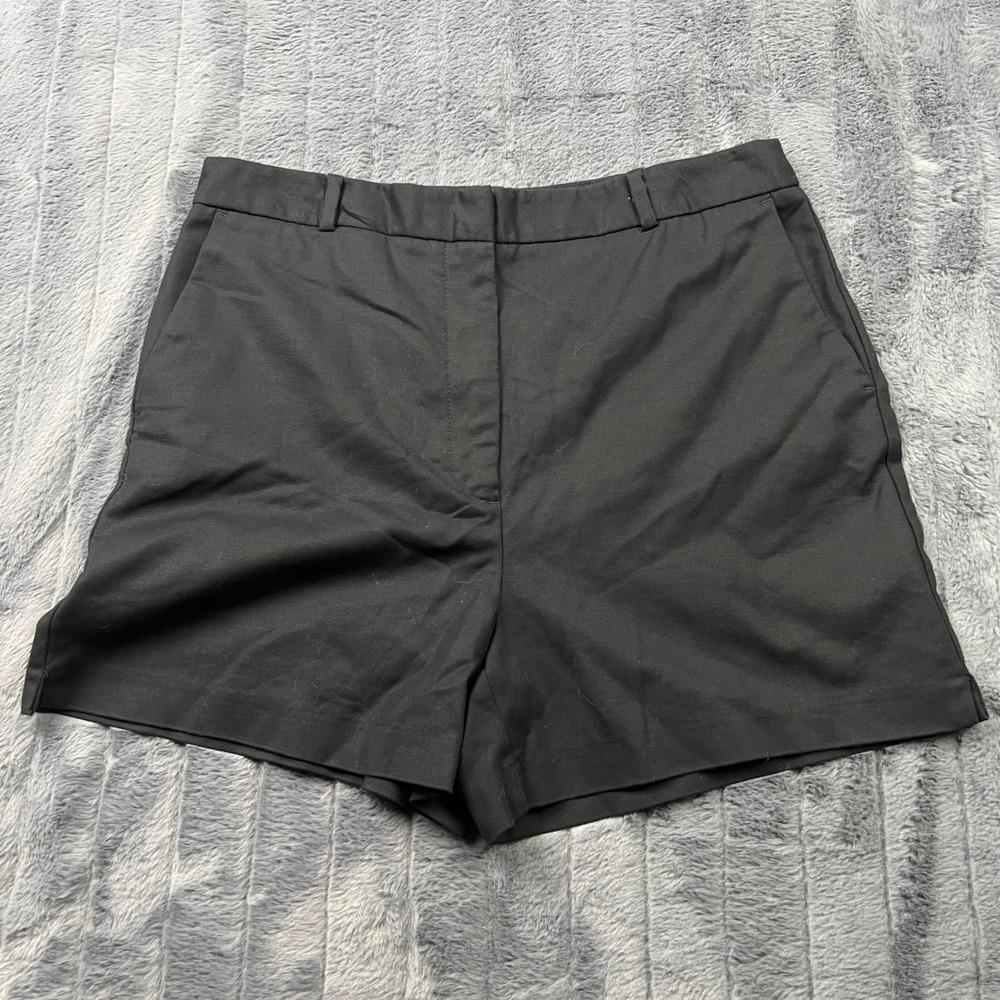 Zara Womens Black Cotton Blend Chino Shorts Size L Solid Casual Minimalist